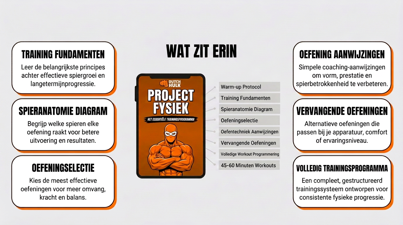 Project Fysiek overzicht van training fundamenten, spieranatomie, oefeningen en volledige workout programma